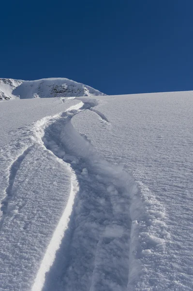 Winterlandschap en ski bijhouden — Stockfoto