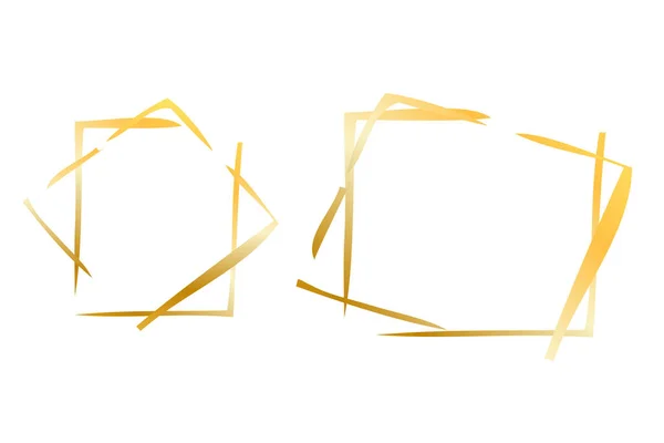 Vector Golden Hand Draw Sketch Square Frame Broszury Ulotki Tła — Wektor stockowy