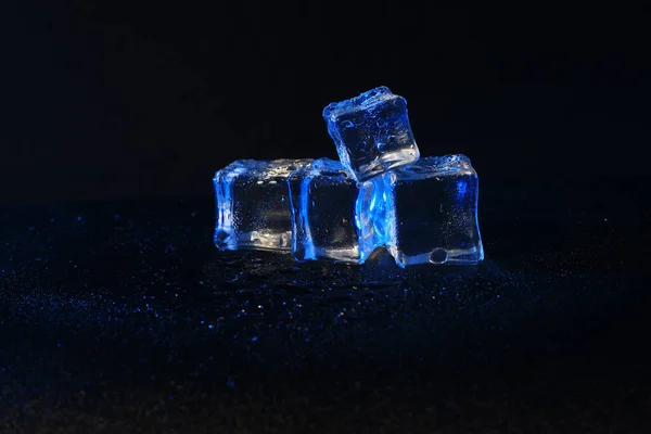 Wet Artificial Blue Fake Ice Cube Black Background — Foto Stock