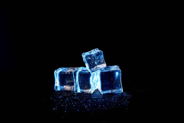 Wet Artificial Blue Fake Ice Cube Black Background — 스톡 사진