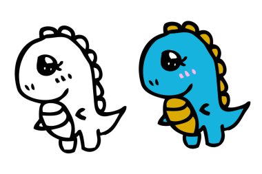 Basit Doodle Şirin Taslak ve renklendirme öğrenimi için dinazor rengi