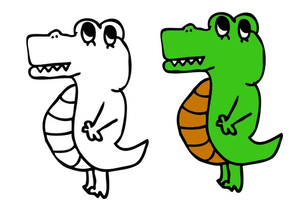 Simples Doodle Bonito Pouco Contorno Crocodilo Cor Para Colorir Aprendizagem —  Vetores de Stock