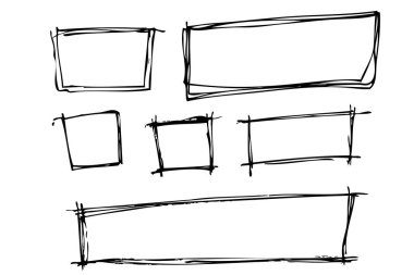 Tasarım elemanınız için 6 Vektör Scribble Hand Sketch Square ve Dikdörtgen Çerçeve çizer