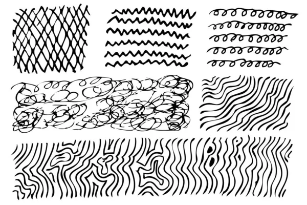 Vector Scribble Hand Draw Sketch Pattern Wirbel Welle Und Diagonale — Stockvektor