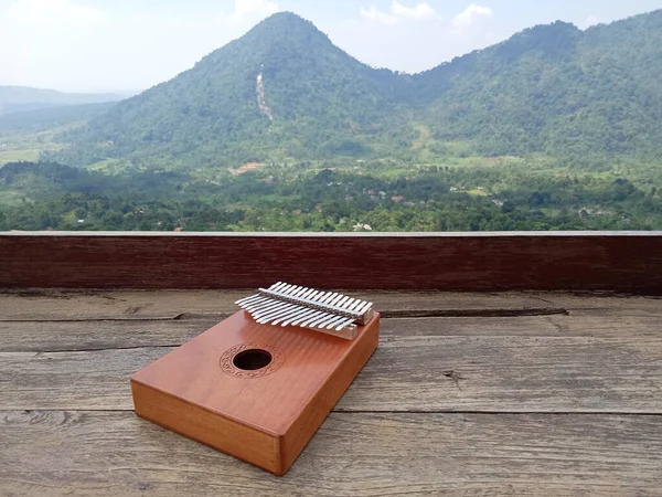 Kalimba, acoustic music instrument from africa and at Wood Desk near Pancar Mountain, West Java Indonesia