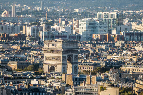 Aerial view of the Arch of Triumph from the Tour Eiffel in Paris