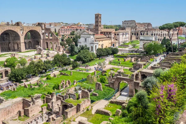 Повітряний Панорамний Вид Руїни Римського Форуму Колізеєм Задньому Плані — стокове фото