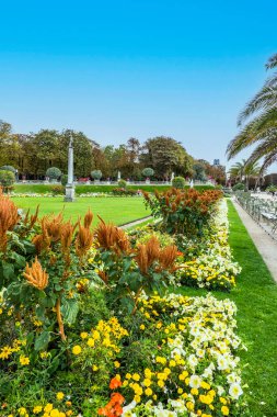 Paris 'te renkli çiçekleri olan Lüksemburg' un güzel bahçeleri