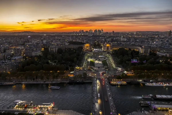 Paris France 2018 Vue Aérienne Trocadéro Défense Coucher Soleil — Photo