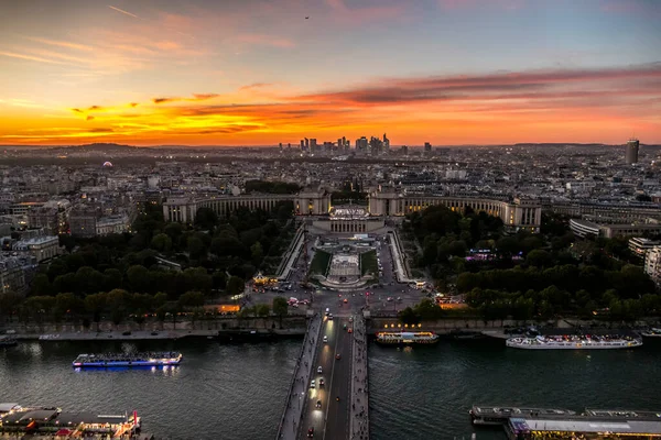 Parijs Frankrijk 2018 Luchtfoto Van Trocadero Defense Bij Zonsondergang — Stockfoto