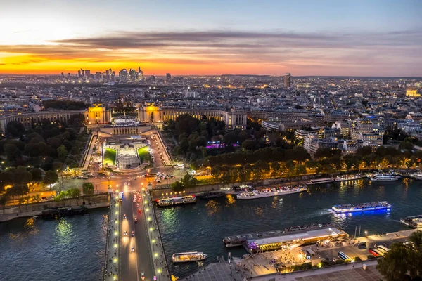 Paryż Francja 2018 Widok Lotu Ptaka Trocadero Defense Zachodzie Słońca — Zdjęcie stockowe