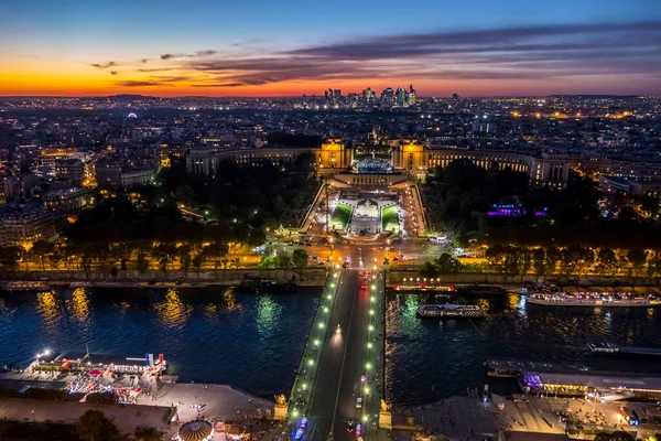Parijs Frankrijk 2018 Luchtfoto Van Trocadero Defense Bij Zonsondergang — Stockfoto