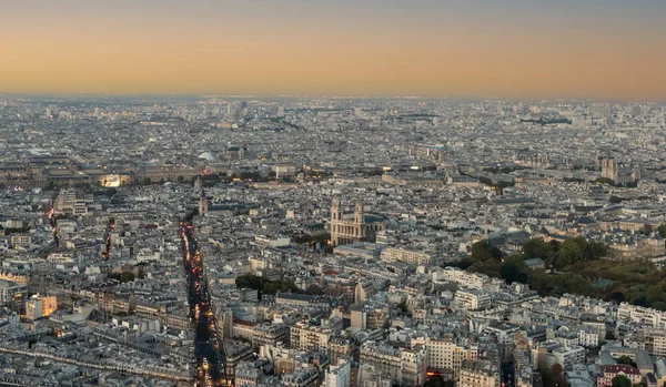 Vista Aérea Paris Entardecer Com Cidade Iluminada — Fotografia de Stock