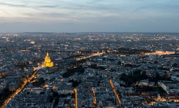 Luchtfoto Van Parijs Schemering Met Stad Verlicht — Stockfoto