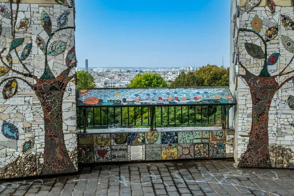 Parijs Frankrijk 2018 Het Park Van Belleville Met Het Panorama — Stockfoto