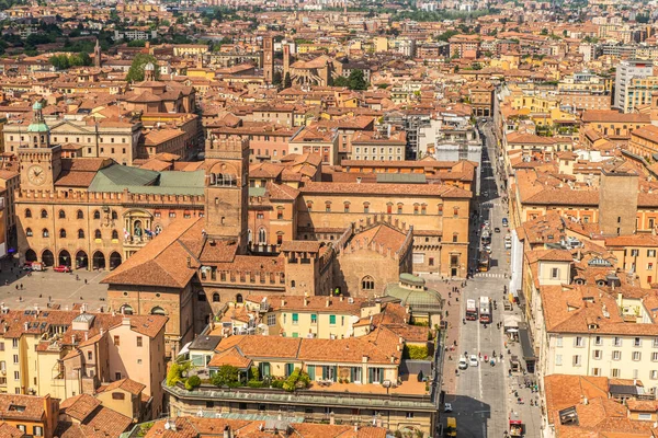 Bologna Italy 2021 Aerial View Bologna Beautiful Maggiore Square Tower — Stock Photo, Image