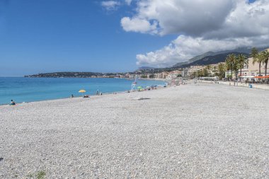 Menton, Fransa - 07-07-2021: Fransa 'daki Menton plajı