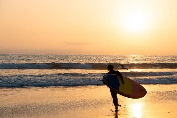 Surfista Entrando Mar Con Tabla — Foto de Stock