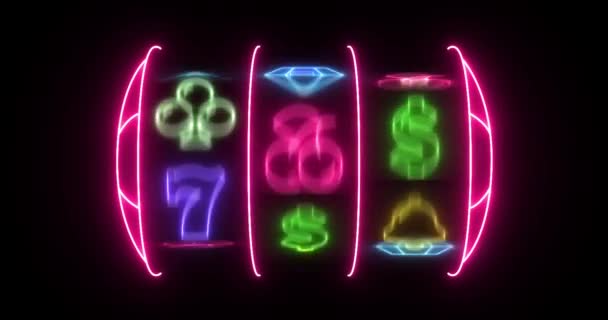 Slots Animados Com Luzes Néon Com Fundo Preto — Vídeo de Stock