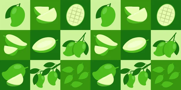 グリーンマンゴー抽象的なシームレスな幾何学的ベクトルパターンパッケージデザイン — ストックベクタ