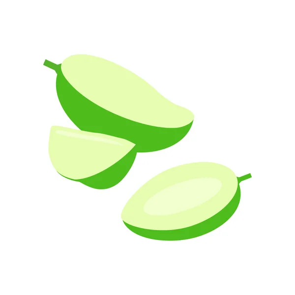 Grön Mango Cut Bitar Vektor Illustration Isolerad Vit Bakgrund — Stock vektor