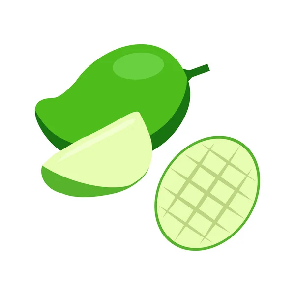 Groene Mango Stukken Vector Illustratie Geïsoleerd Witte Achtergrond — Stockvector