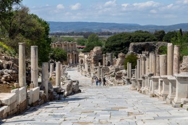 Selcuk, Izmir, Turkey - 04252021:  The ruins of an ancient city of Ephesus, Izmir, Turkey.  Domestic and foreign tourists visit the ancient city.