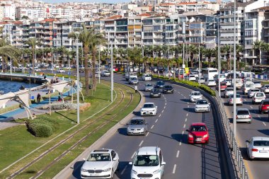 Izmir- Turkey - 04-22-2021: Hours of heavy traffic in the evening in Izmir city center.