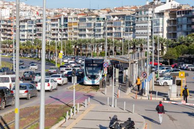 Izmir- Turkey - 04-22-2021: Hours of heavy traffic in the evening in Izmir city center.