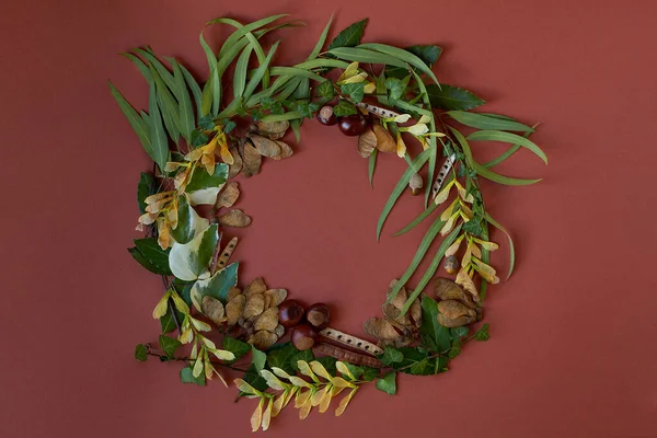 Creative natural wreath made of autumn leaves