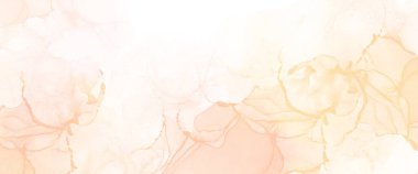 Lüks alkol mürekkebi, beyaz fotokopi alanı, şeftali aksanlı soyut arkaplan dokusu, el boyalı grafik afişi.