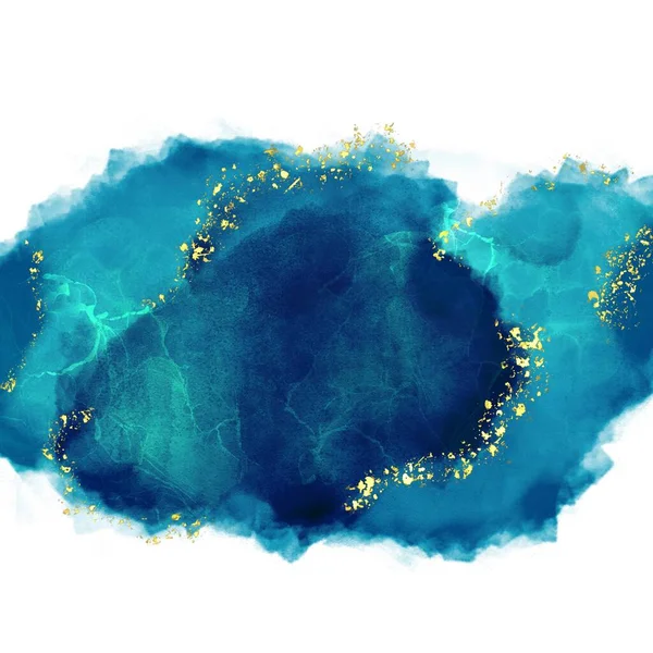 Nuvem Azul Abstrato Com Mancha Aquarela Elementos Brilho Ouro Luxo — Fotografia de Stock