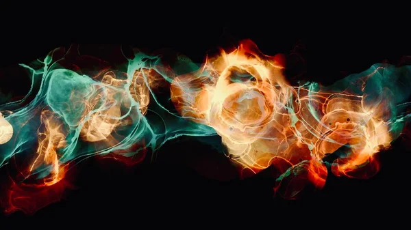 Siyah arkaplanda soyut ateş alkollü mürekkep arkaplanı, turkuaz alevli ateşli tasarım, sıvı doku