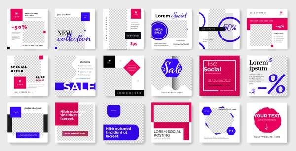 Mavi ve kırmızı aksanlı sosyal medya paylaşımları, iş dünyası için instagram ve facebook kare şablonları, sosyal tasarımcılar için ekonomi paketi