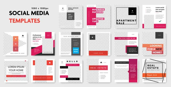 Büyük bir sosyal medya şablonu paketi, iş için instagram postası, şirket için kare web pankartları, ajanlar için emlak planları