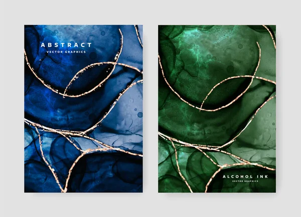 Abstracte Brochure Omslag Lay Out Met Groene Blauwe Alcohol Inkt — Stockvector