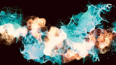 Siyah arka planda ateşli tasarımı olan soyut alkol mürekkep dokusu, ateş elementleriyle patlama simülasyonu, modern 2021 tasarım duvar kağıdı