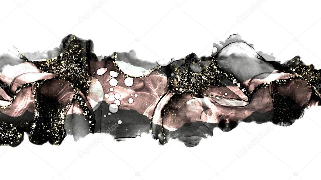 Abstract alcohol ink background with golden elements, luxury wallpaper idea, for printed materials