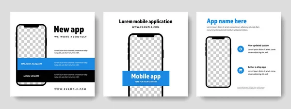 带有蓝色的可编辑智能手机模型 用于放置照片的移动设备框架 用于推广应用程序的商业图形 用于手机广告的申请表 — 图库矢量图片