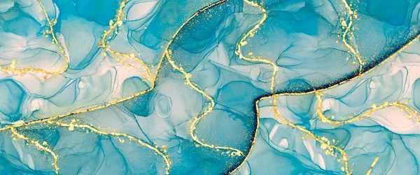 浅海蓝色醇墨背景 金光闪闪的设计元素 豪华手绘墙纸和印刷材料艺术 — 图库照片
