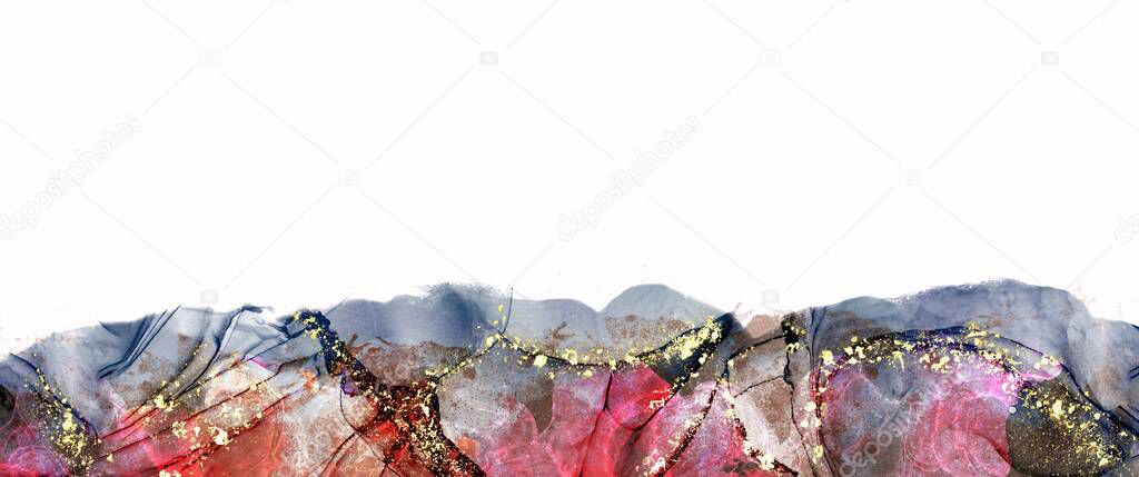 Abstract alcohol ink background with gold elements, luxury wallpaper with fluid texture, layered graphic design for printed materials, hand drawn art