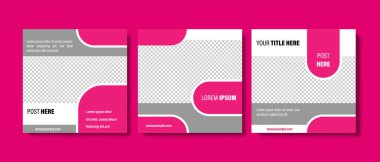 Temiz sosyal medya şablonları vektör magenta tasarımı, yuvarlak elementli karşıtlık rengi, dijital pazarlama için soyut grafik, ürün teklifi, iş planları facebook ve instagram