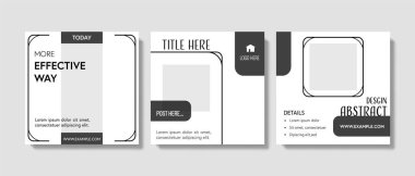 En az tasarım ve siyah grafik unsurları, instagram ve facebook şablonlarıyla düzenlenebilir sosyal medya düzeni, modern iş grafikleri