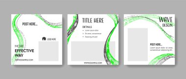 Açık yeşil kıvrımlı çizgi aksanlı temiz, düzenlenebilir sosyal medya şablonları. Çevrimiçi reklam veya fb ve instagram için modern iş afişi grafikleri