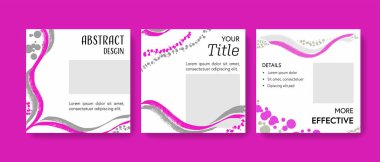 Temiz sosyal medya, mor dalga çizgileri ve noktalı aksanı olan şablonlar yayınlıyor. Çevrimiçi reklam veya facebook ve instagram için modern iş afişi grafikleri