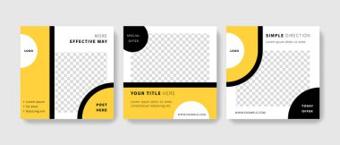 Yaratıcı sosyal medya şablonları, düzenlenebilir instagram ve facebook yazı dizileri sarı aksanlı, modaya uygun sarı ve siyah karşıtlık arka planı