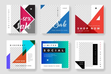 Moda sosyal medya çokgen renkli kaplamalı şablonlar yayınlar. Web için modern iş pazarlama afişleri