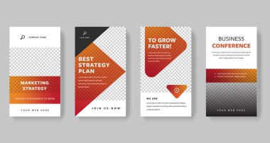 Instagram hikayeleri ve sosyal medya şablonları turuncu aksanlı. Moda tarzlı iş grafiği