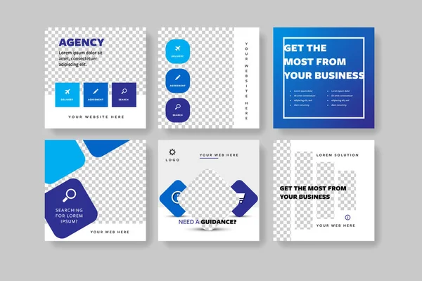 Yaratıcı sosyal medya şablonu mavi tonlarda. Dijital pazarlama için Instagram ve facebook reklamları