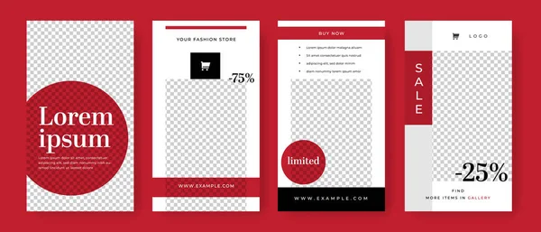 Instagram için modern kırmızı sosyal medya şablonları. Giysi satan veya moda destekleyen şirketler için dijital pazarlama